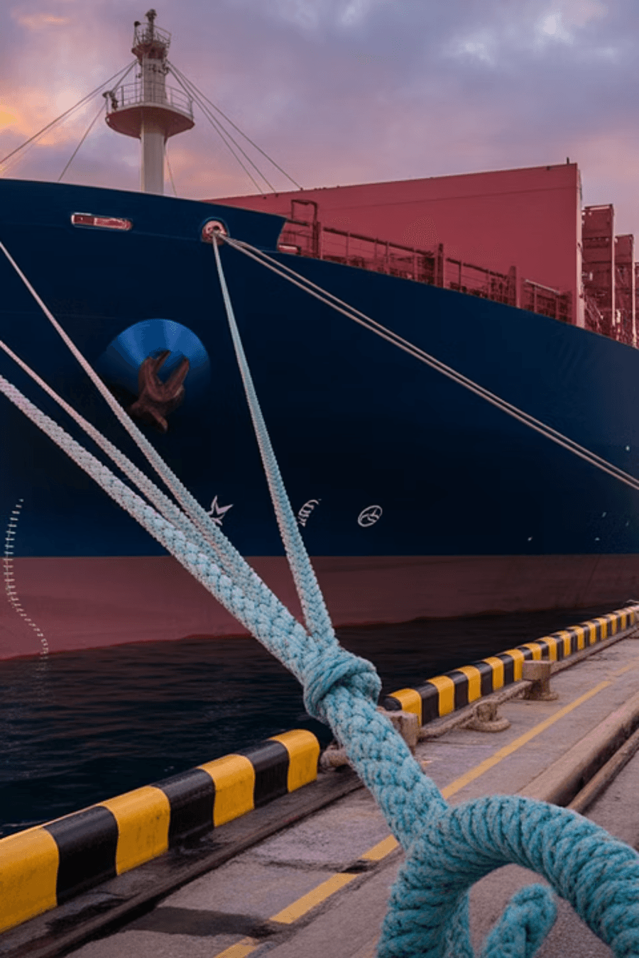 Ship with mooring rope